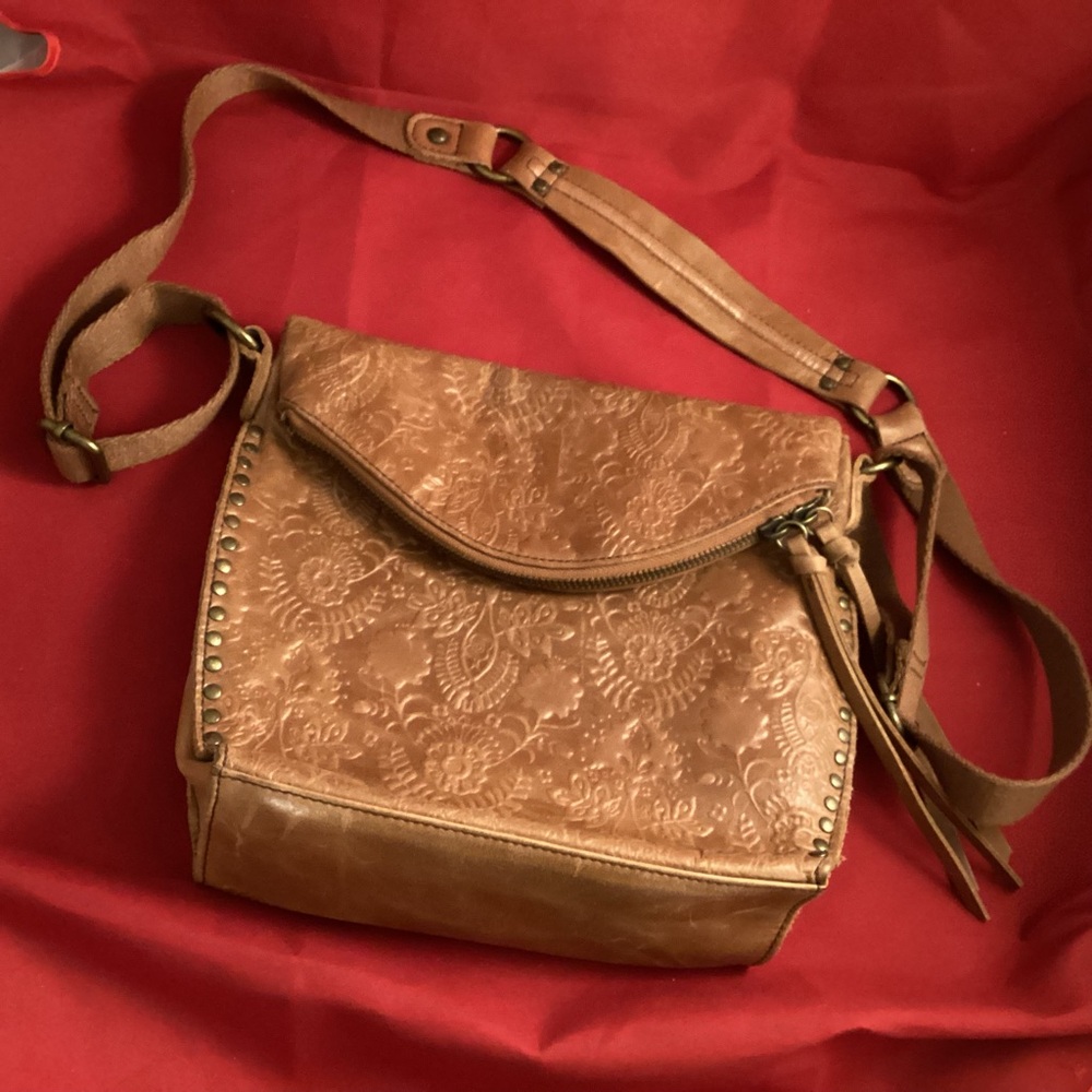 The Sak Tan Floral Embossed Crossbody Shoulder Bag